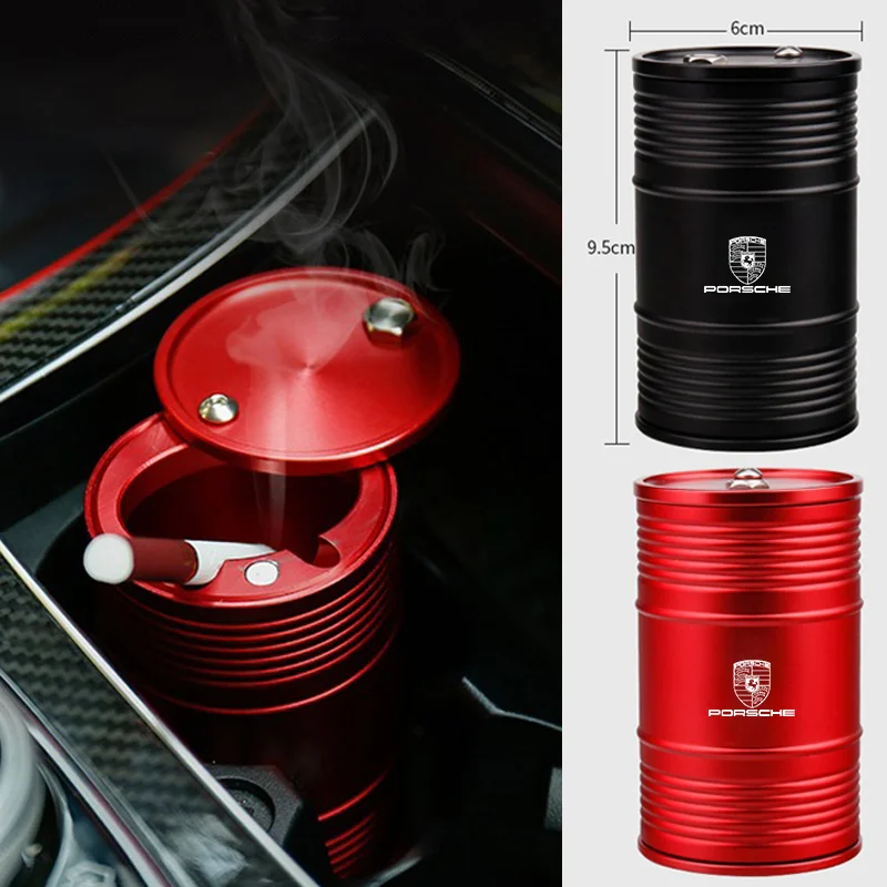 Alloy Car Ashtray With Rotating High Lid Flame Retardant Cigarette Cup For Porsche 911 Cayenne Panamera Macan Boxster Carrera-GT