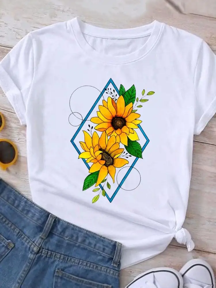 

Graphic T Shirt Sweet Flower Floral 90s Casual Clothing Summer Short Sleeve Women Print Fashion Clothes Tee T-shirt Female Top