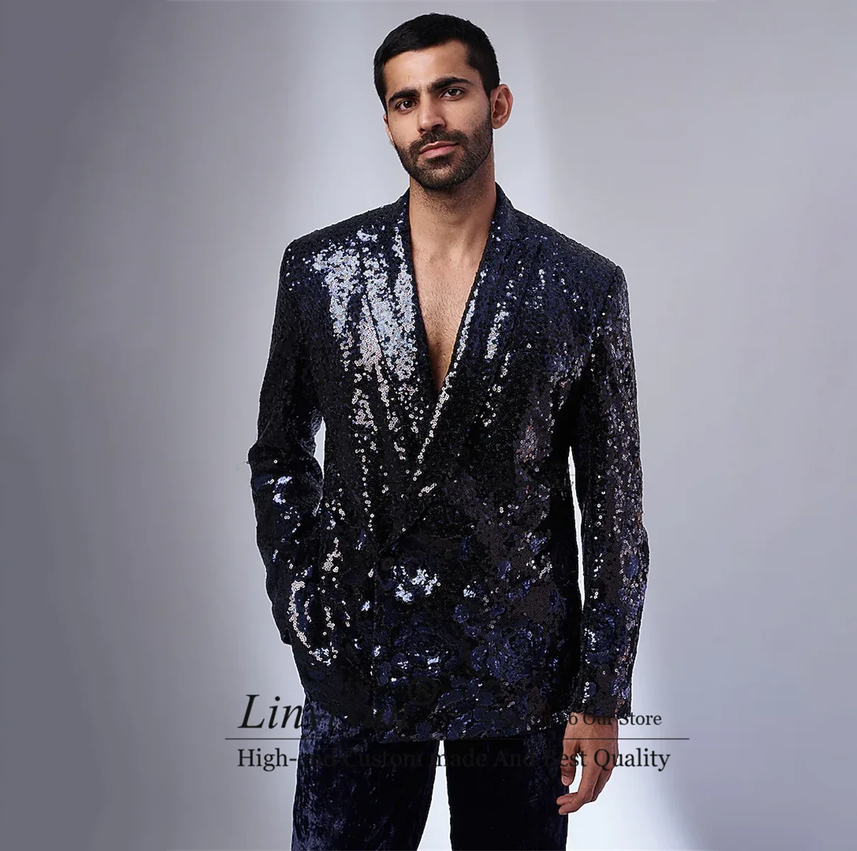 

So Cool Sequins Men Suits Peaked Lapel Groom Wedding Tuxedos 2 Pieces Sets Business Male Blazers Slim Bridegroom Costume Homme