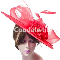 Wedding Big Flower Fascinators Hat Headpiece Women Kentucky Church Millinery Cap Ladies Derby Feather Pillbox Fascinator Hats