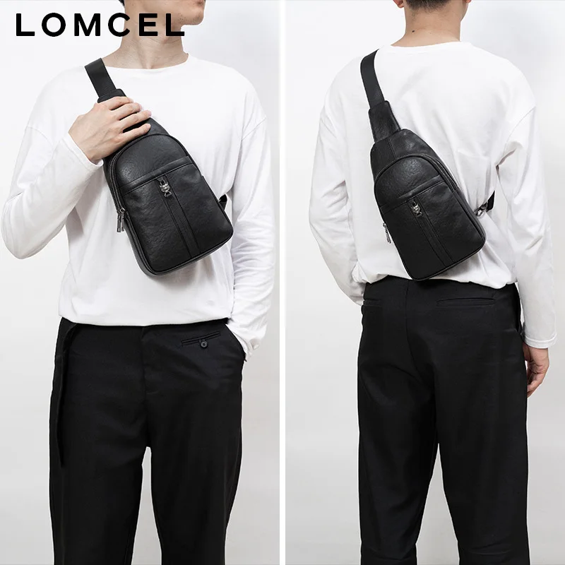LOMCEL 59 Summer new style men's genuine leather crossbody bag, stylish and simple, multi-compartment top-grain leather bag