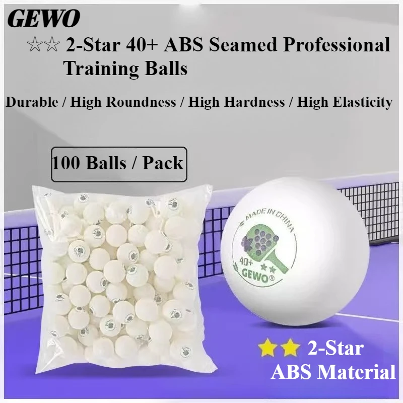 

GEWO 100Balls/Pack Table Tennis Balls 40+ 2-Star ABS Seamed Professional Training Ping Pong Ball,Durable High Roundness & Bounce