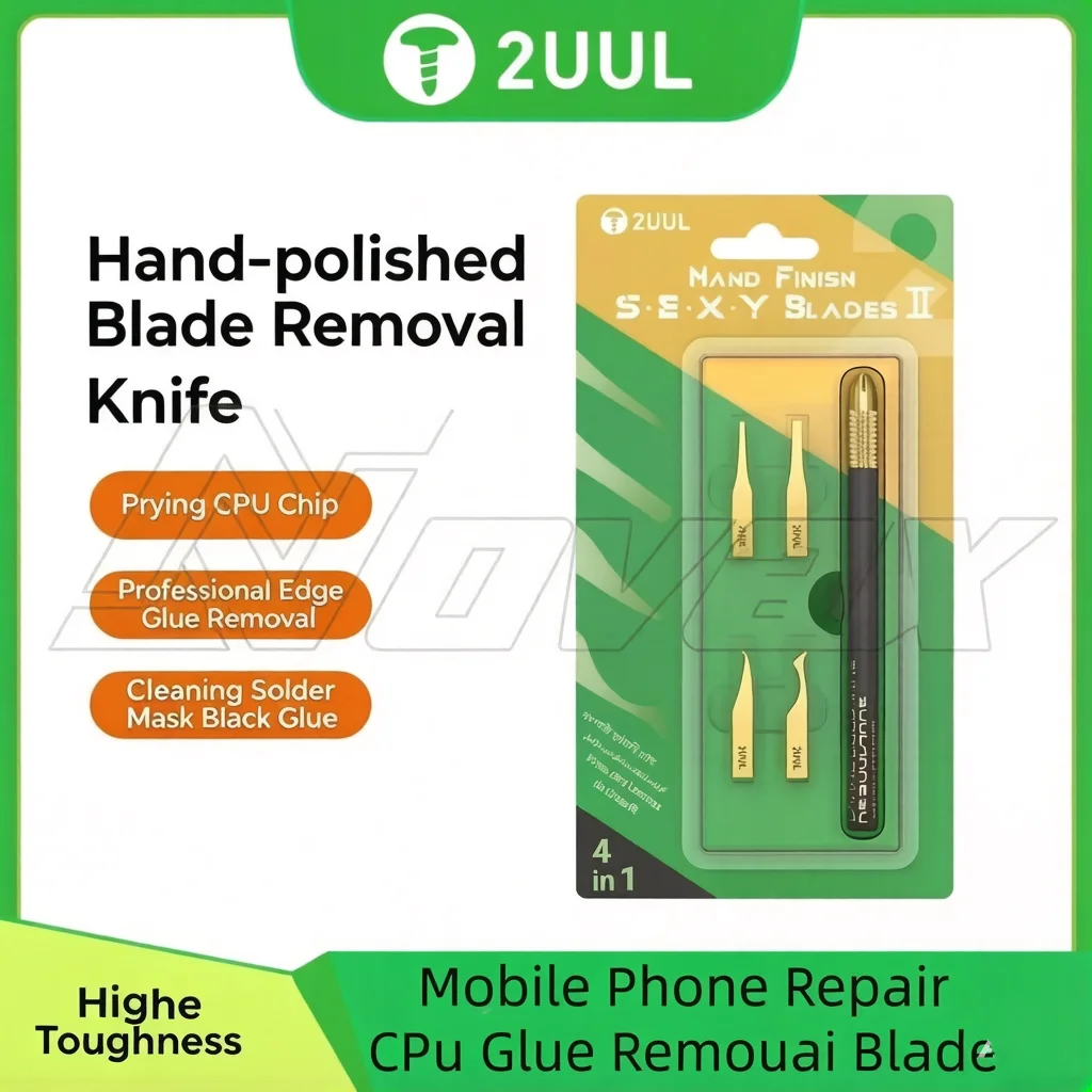 

2UUL 4-in-1 Hand-Polished De-glue Blade Set for Mobile Phone & Electronic Repair Edge Glue Removal Tool IC Chip De-glue Blade