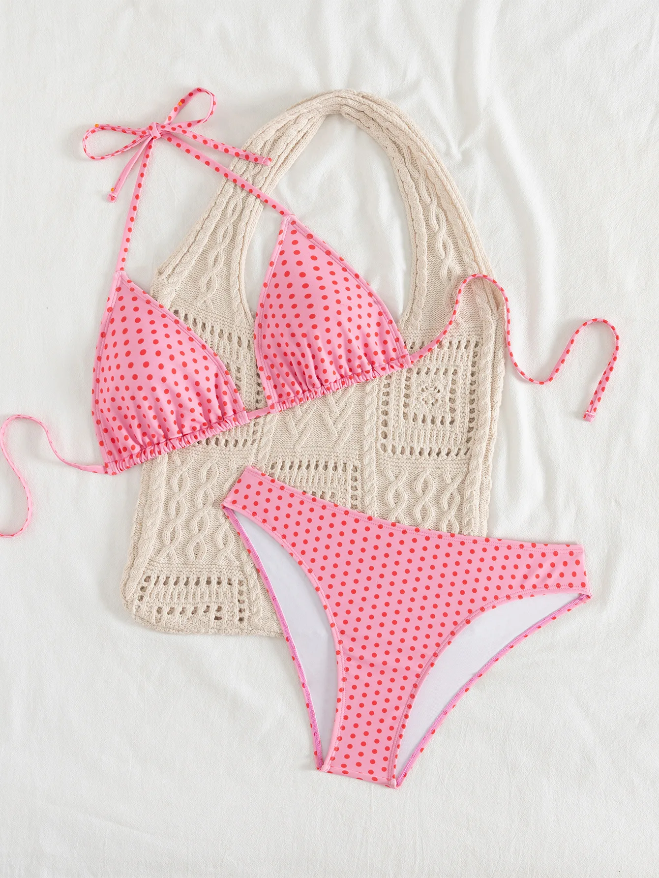 Conjuntos de bikinis sexys con estampado de lunares, dos piezas, con tiras halter, micro trajes de baño, ropa de playa, conjunto de bikini, biquini, tankini