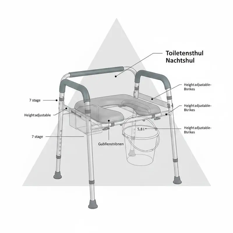 Toilet Bench 22"x17"x31" For Bedroom Hospital Nursing Home, Padded Seat Armrests 7-Level Height Adjustable 5.8L Removable Bucket Easy Assembly 350 LBS Capacity Adult Senior Raised Potty Chair - view 8