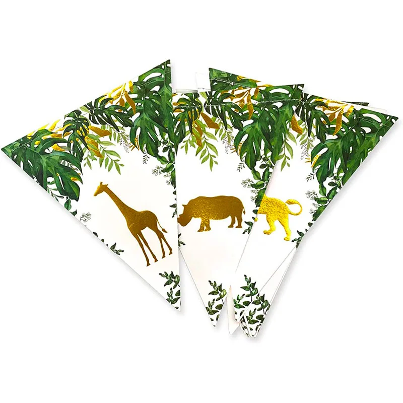 Jungle Safari Animal Pennant Banners Decor Paper Triangle Garlands Baby Shower Boys Wild One 1st Birthday Party Bunting Supplies