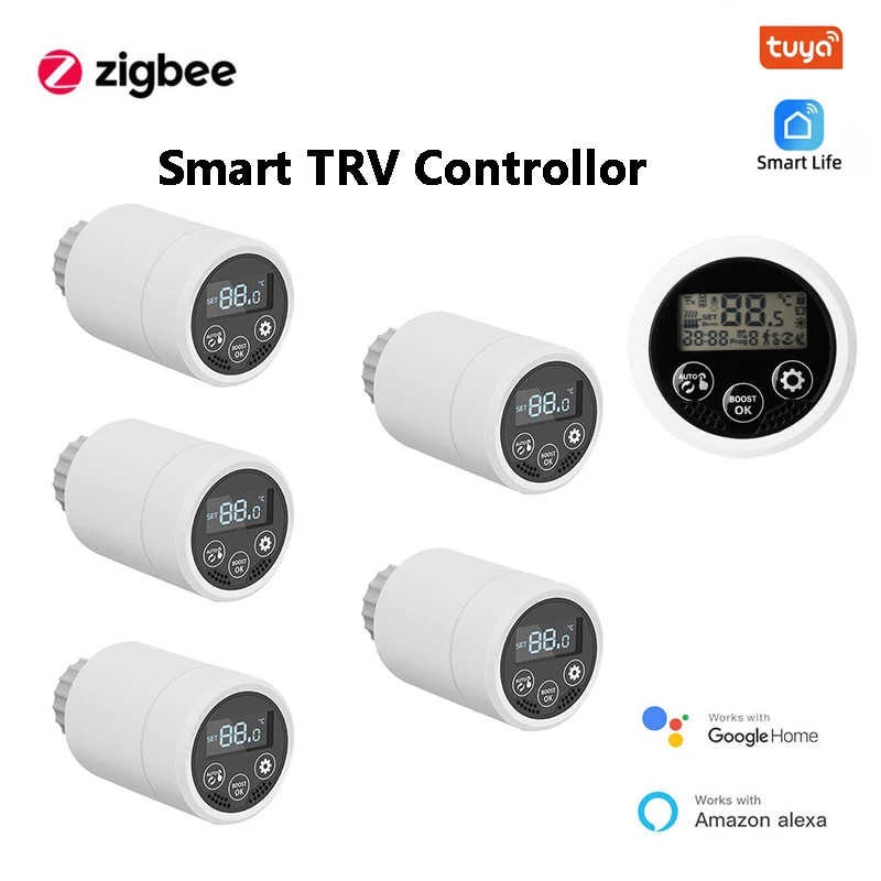 

Tuya Zigbee 3.0 Smart Thermostat Radiator Valve Actuator TRV Programmable Temperature Controller with Alexa Google Home Gateway