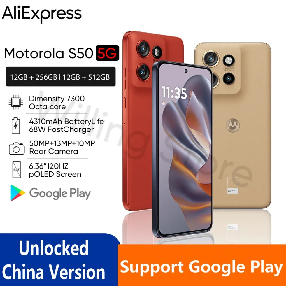 Unlocked Motorola Moto S50 Dimensity 7300 5G Smartphone 6.36'' 120Hz P-OLED Display 4310mAh 68W SuperVOOC 50MP Camera NFC OTA