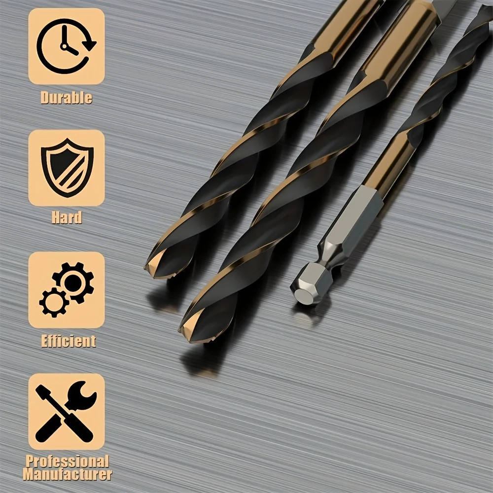 15-teiliges 1/4-Zoll-Sechskant-Bit-Set für Schlagbohrmaschinen, Hochgeschwindigkeitsstahl-Spiralbohrer für Stahl, Aluminium und Holz – Detail 5