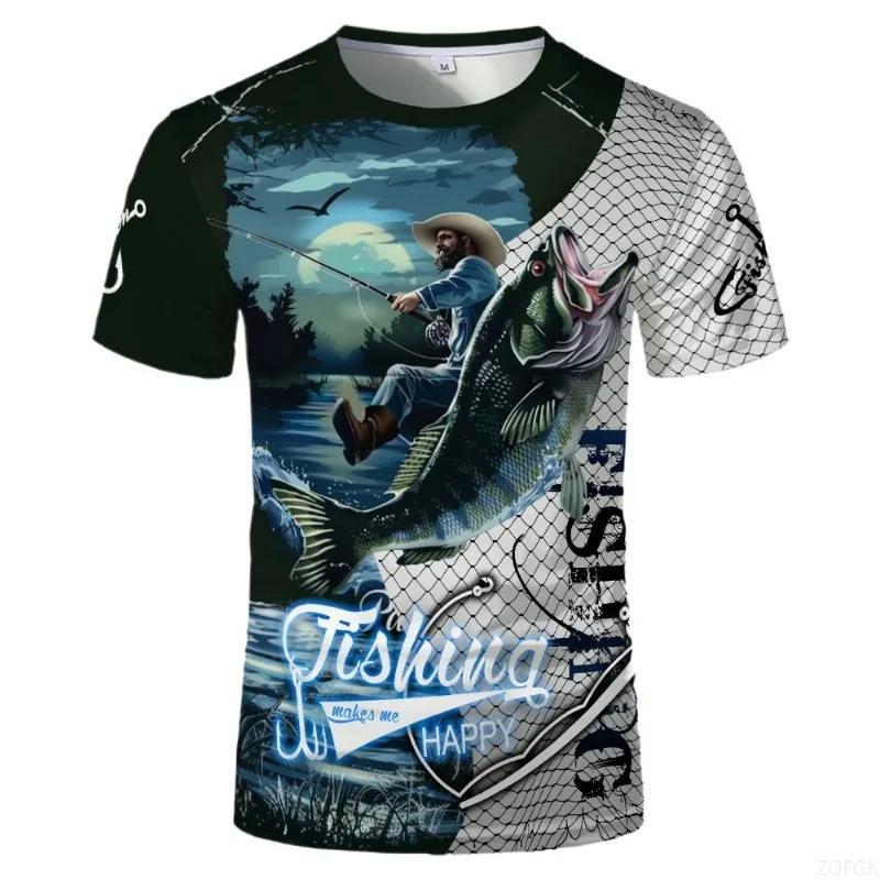 تي شيرت صيفي جميل على شكل سمكة صغيرة ورقبة دائرية وأكمام قصيرة للرجال والنساء