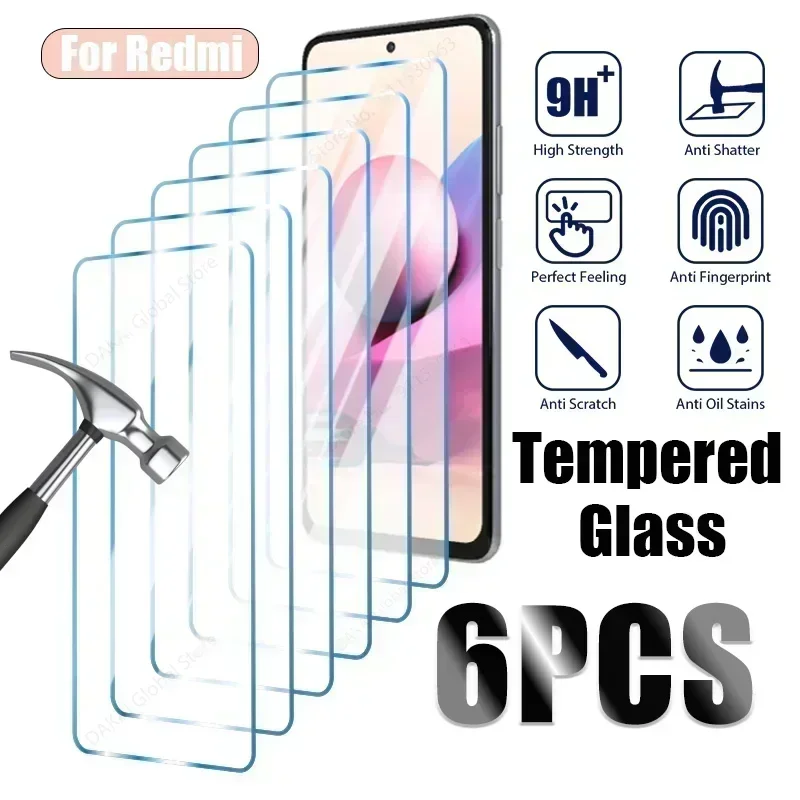 6PCS Protective Glass For Xiaomi Redmi Note 12 11 Pro Plus 5G 10 Pro 9 8 11S 10S Screen Protector for Redmi 12C 10C 9A 9T glass