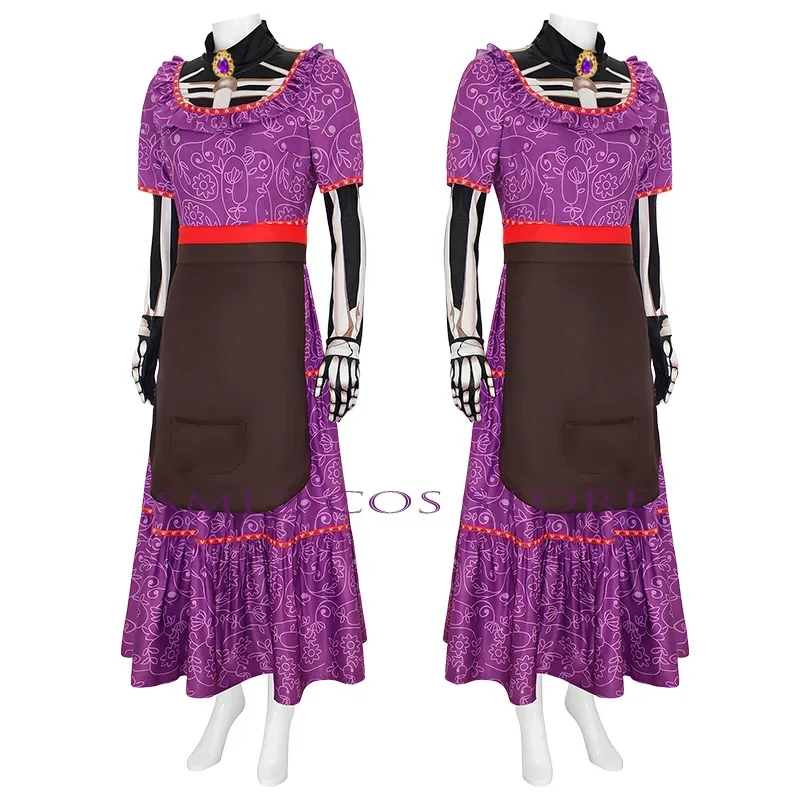 Anime  Mama Imelda Cosplay Costume  Skeleton Dresse Music Dreaming Around Halloween Party Fancy Dress For Kids Purple