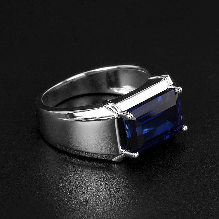 Men\'s Eternity 925 Sterling Silver Square natural Blue Sapphire Stone Solitaire Rings For Men Resizable ring jewelry gift