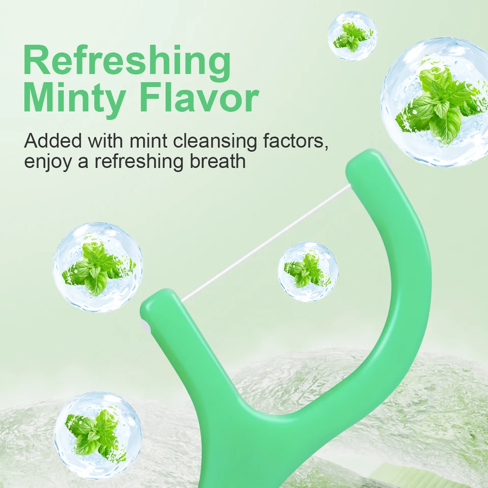Palillo de Hilo Dental con Sabor a Menta - Cuidado Bucal Portátil Desechable para el Hogar - Limpieza Profunda - Limpieza Interdental PR 2