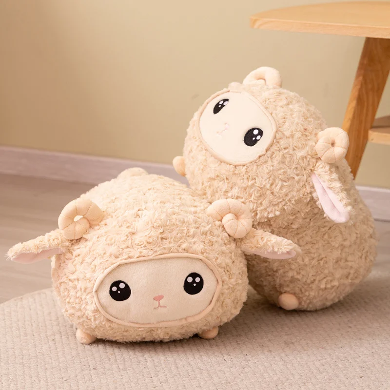 Cute Round Sheep Plush Pillow Soft Curly Wool Lamb Stuffed Animal Sofa Cushion Home Decor Birthday Gift for Girls