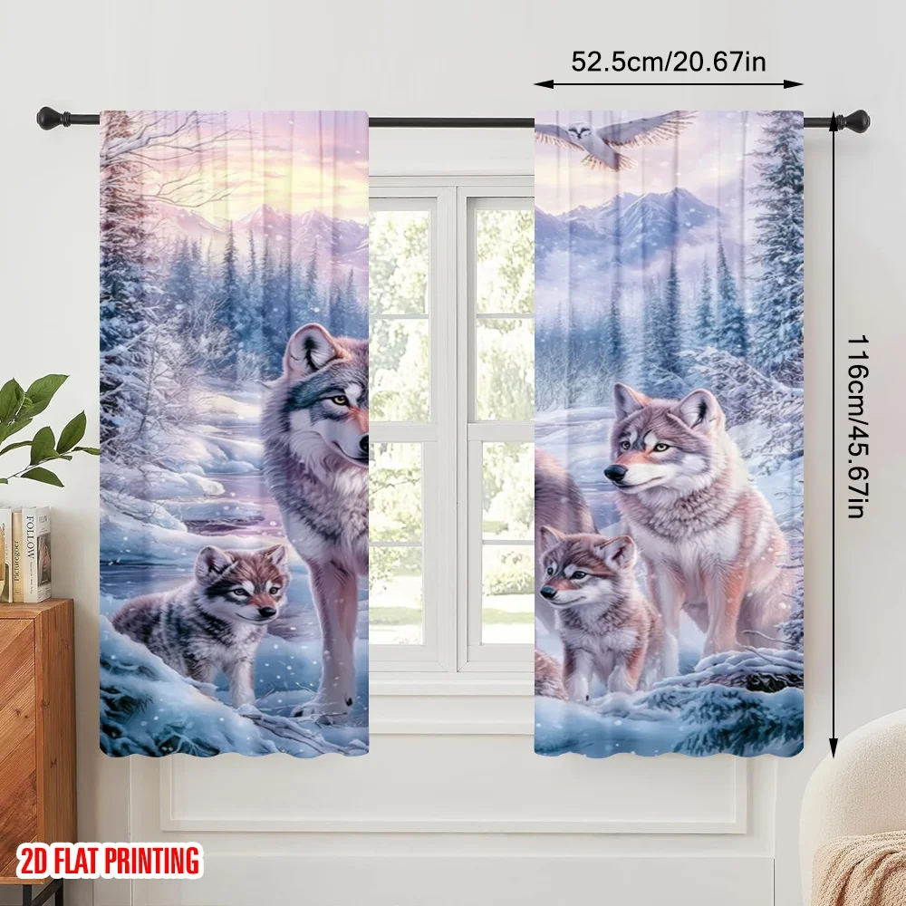 2pcs,2D plane printing Popular Curtain Panels Winter Wolves(1) Polyester Fabric (without rod) Room Decor Ldeal for Various Room