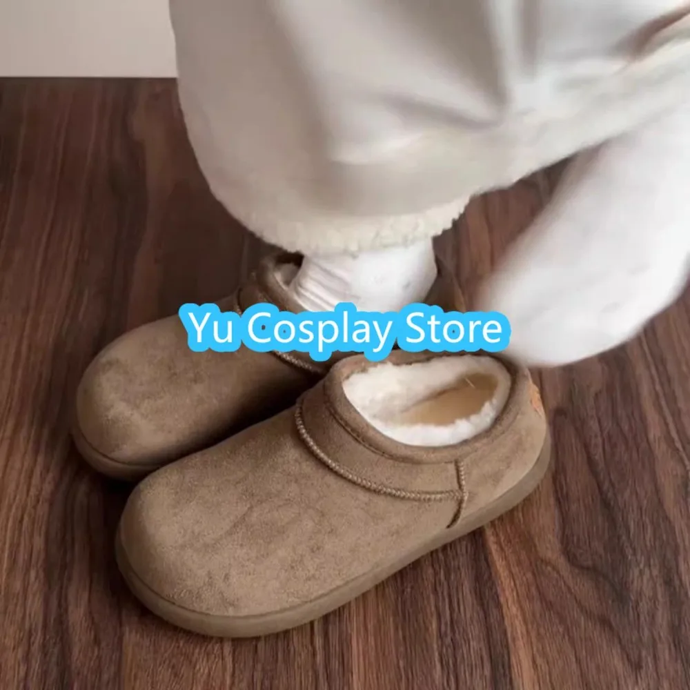 

Удобные теплые женские ботинки-полусапожки на плоской подошве для осени и зимы, однотонные, на толстом плюшевом подкладе, нескользящие, модель «Маленький картофель»