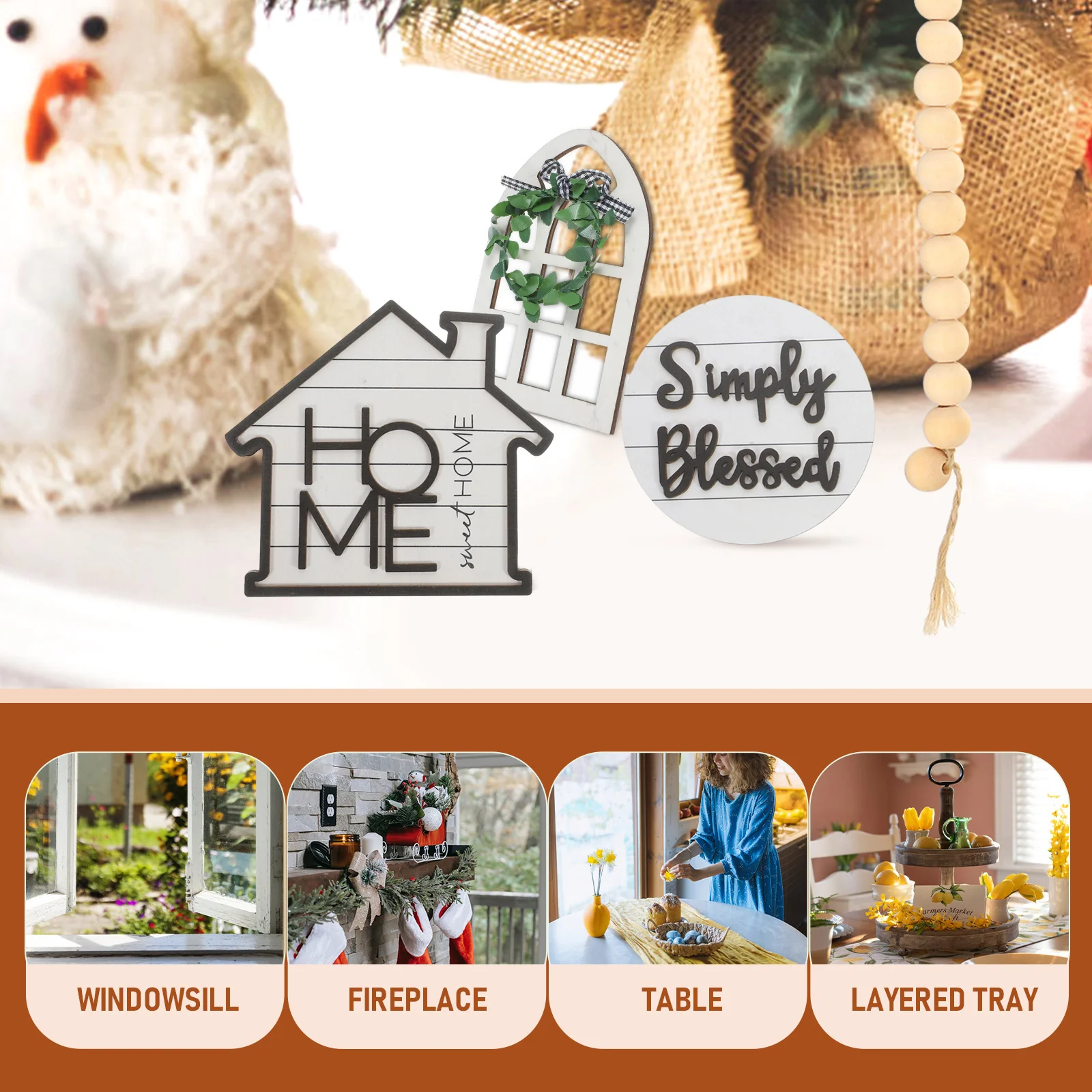 1Set Wood Sign Farmhouse Rustic Tiered Tray Decor Table Decoration Party Centerpiece Kitchen Ornament Farmhouse Wooden Sign