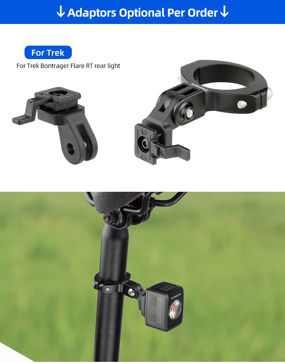 Fahrrad-Rücklichtständer, passend für Rohrdurchmesser. 28–32 mm Sattelstützen-Installation für TREK Magicshine-Lampe, 3-Gabel-Halter, passend für Schnittstellenanpassungen – Detail 8