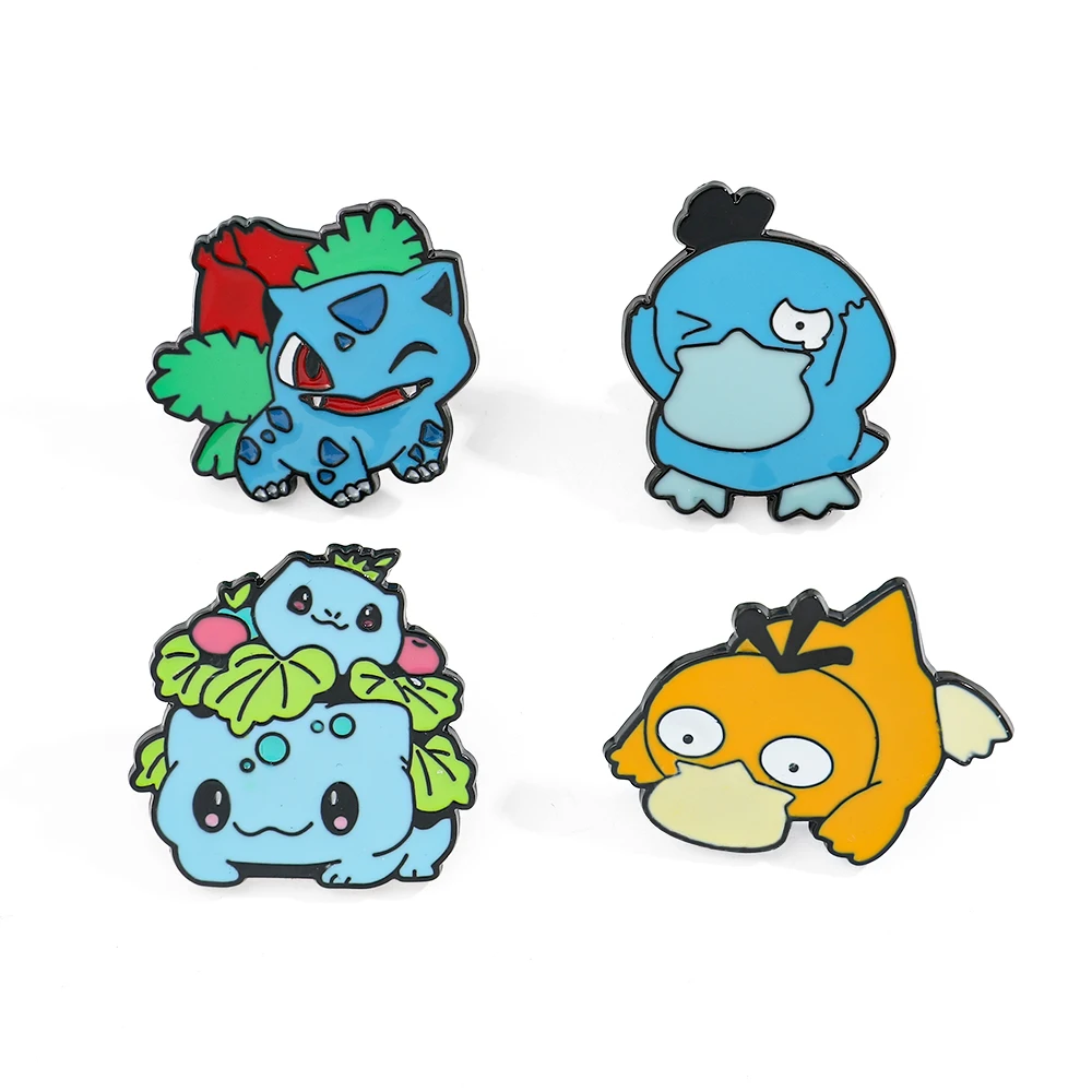 Juego de broches de dibujos animados, 4 Uds., personalidad, Psyduck, Bulbasaur, Pin esmaltado, mochilas, ropa, joyería, insignias de Metal, accesorios, regalos