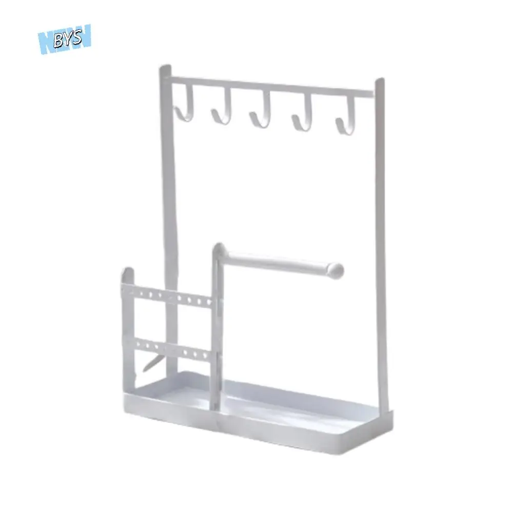 

Metal Jewelry Display Rack Hanging Hook Multifunctional Earrings Display Stand with Tray Dish Desktop Organizer Ear Stud Holder