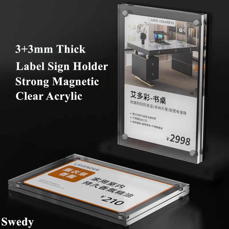 

10x15cm A6 Wall Mount Picture Photo Display Ad Frame Magnetic Acrylic Sign Holder Stick Label Card Price Label Holder