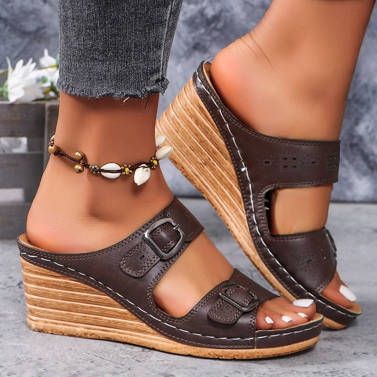 Sommer Damen Plattform Keile Hausschuhe neue Plus Size Damen Open Toe Plattform High Heel Sandalen Outdoor Casual Slides Schuhe