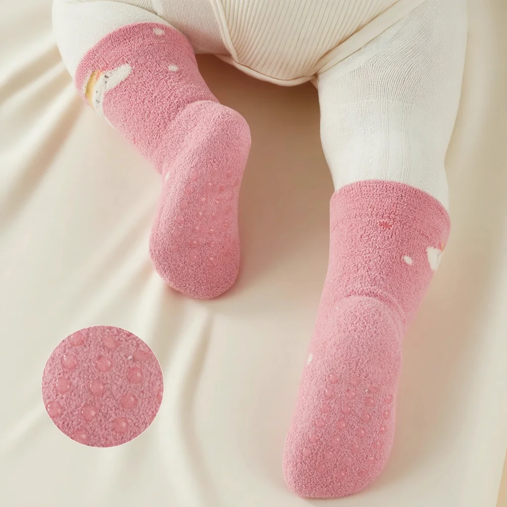 Thick Warm Non Slip Baby Soft Skin-friendly Children's Socks Cute Pink Printed Boys/Girls Kid's Socks 3 Pairs Winter 1-3Y