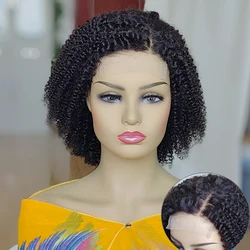 4C Kinky Edges Jerry Curly 4x4 Closure Lace Wig Side Part 100% Human Hair Pre-Plucked Short Bob Lace Front Wig
