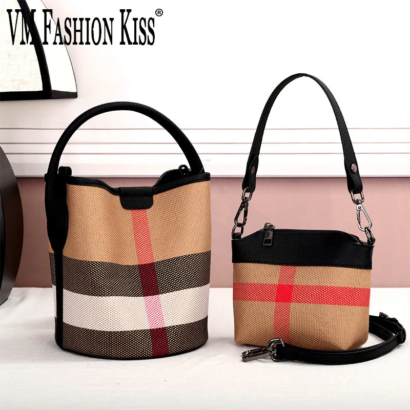 Top Handle Bag Canvas + Cowhide Two Piece Set Bucket Women's Handbags Luxury Handbags Check Messenger Bags small bag inside