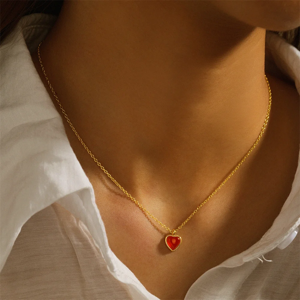 ROXI 925 Sterling Silver Red Heart Zircon Infinity Pendant Necklace For Women Wedding Statement Clavicle Chain Jewelry Gift