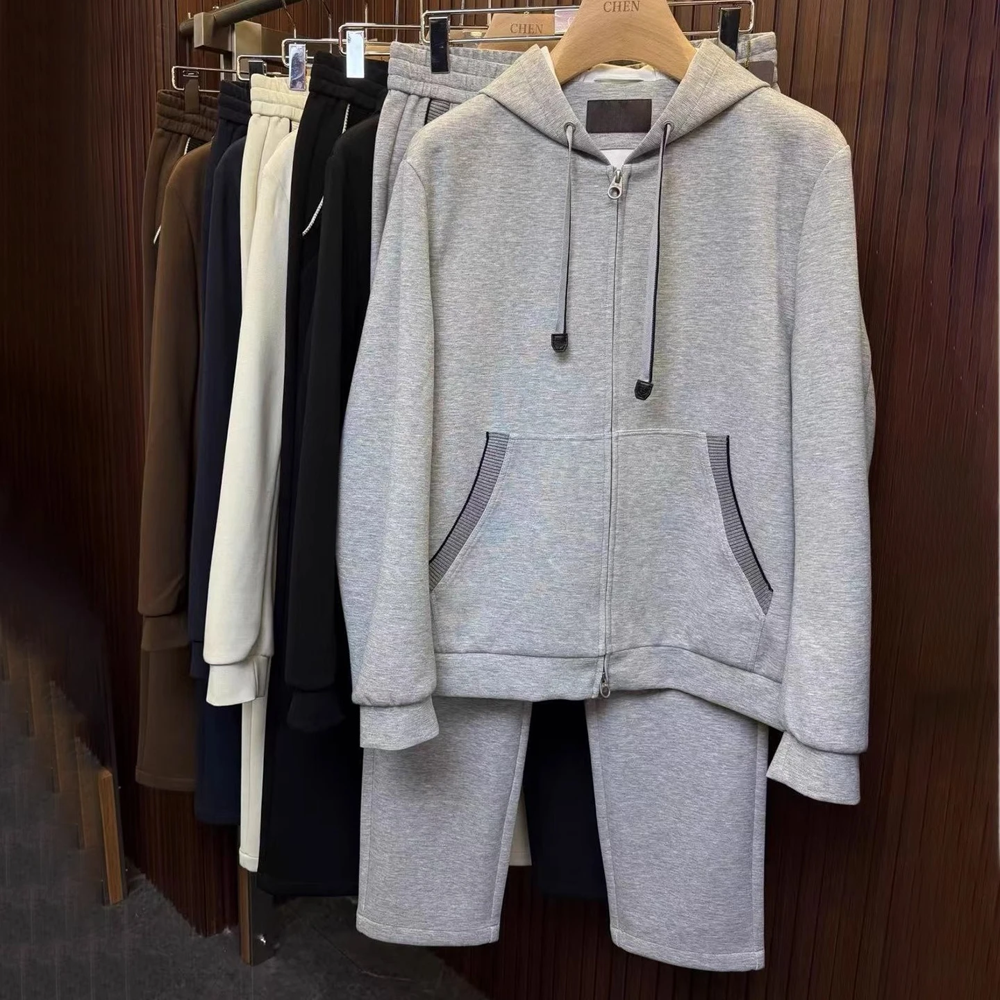 

LP Embroidery Solid Color Hooded Jacket Casual Pants Men's Sports Suit