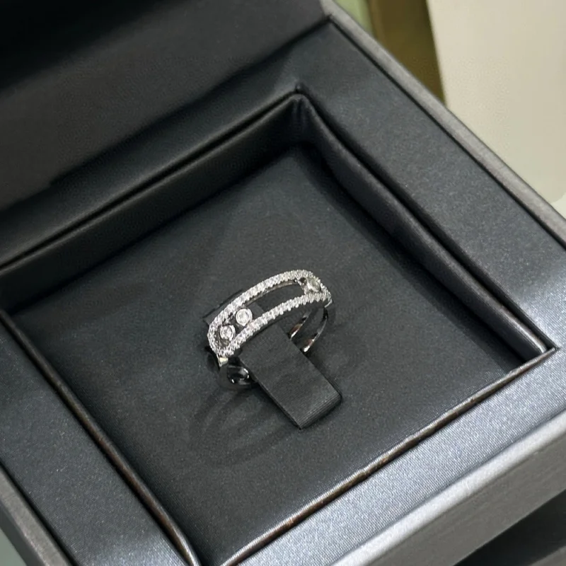 S925 sterling silver three diamond sliding ring simple narrow version of light luxury all-in-one advanced sense can slide