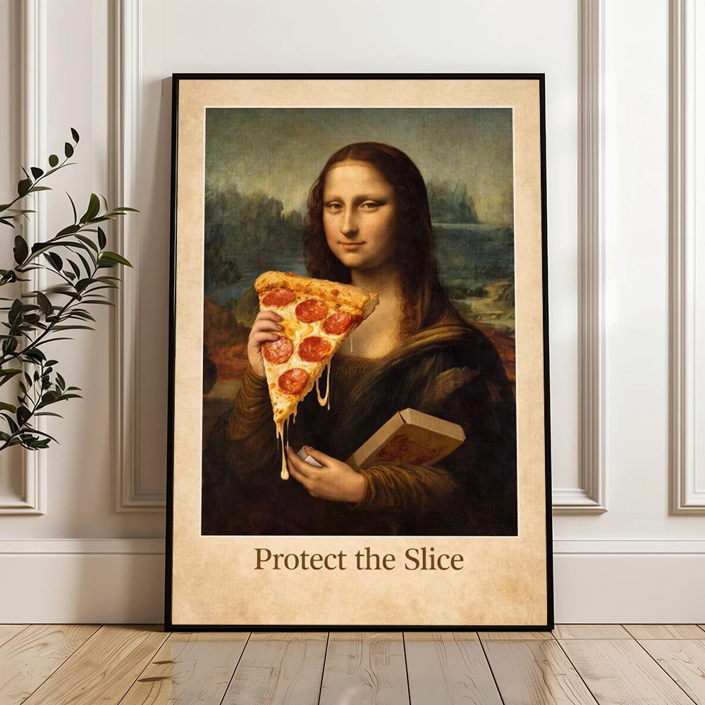 Funny Mona Lisa Wall Art Print Pizza Kitchen Decor The Last Slice Pizza Lisa Poster Renaissance Artwork Dining Room Canvas Print