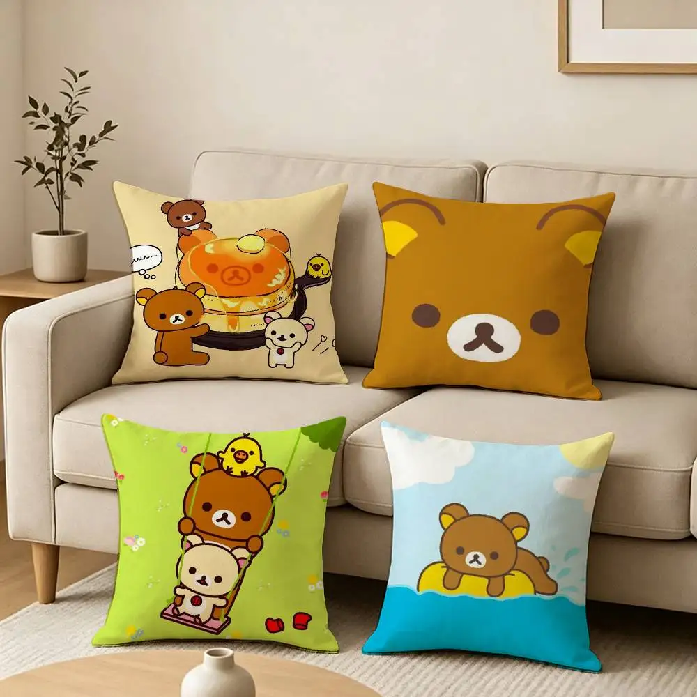 Cartoon Bear R-Rilakkuma Square Double-Sided printed Pillow Case Bedroom Bedside Pillow Sofa Cushion Cover