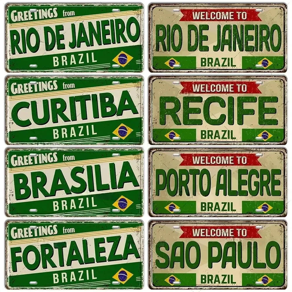 Vintage BRAZIL Landmark License Plate Rio De Janeiro Metal Sign City State Decorative Car Plate Bar Pub Garage Club Wall Decor