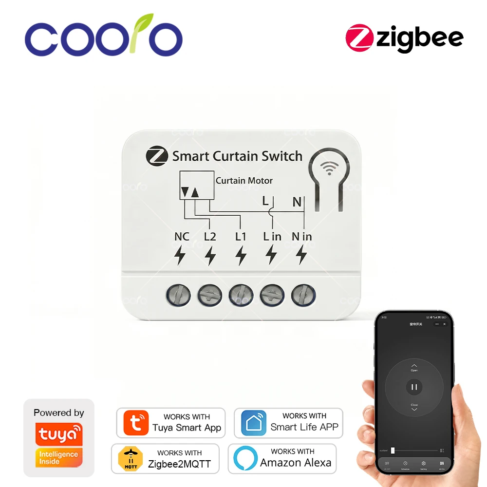 Tuya ZigBee Smart-Vorhangschaltermodul für Rollladenmotor, kompatibel mit Alexa, Google Home, Sprachsteuerung, Zigbee2MQTT
