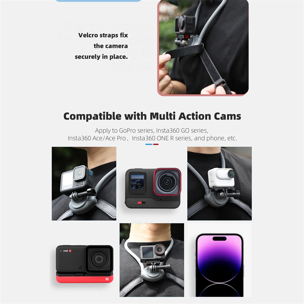 حامل رقبة كاميرا SUNNYLIFE فعال لـ DJI Action5 Pro/GoPro13/Insta360 POV