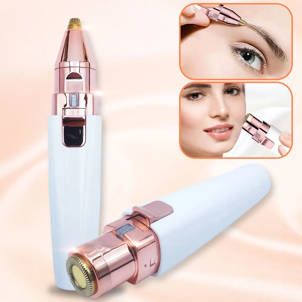 2 In 1 Electric Eyebrow Trimmer Painless Eye Brow Epilator for Women Makeup Mini Razors Portable Facial Hair Removal Shaver