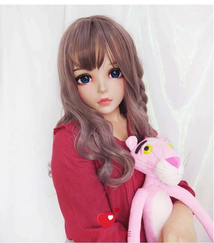 (Wan-06)Weibliche süße Mädchen Harz Halbkopf Kigurumi BJD Augen Crossdress Cosplay japanische Anime Rolle Lolita Maske mit Augen und Perücke