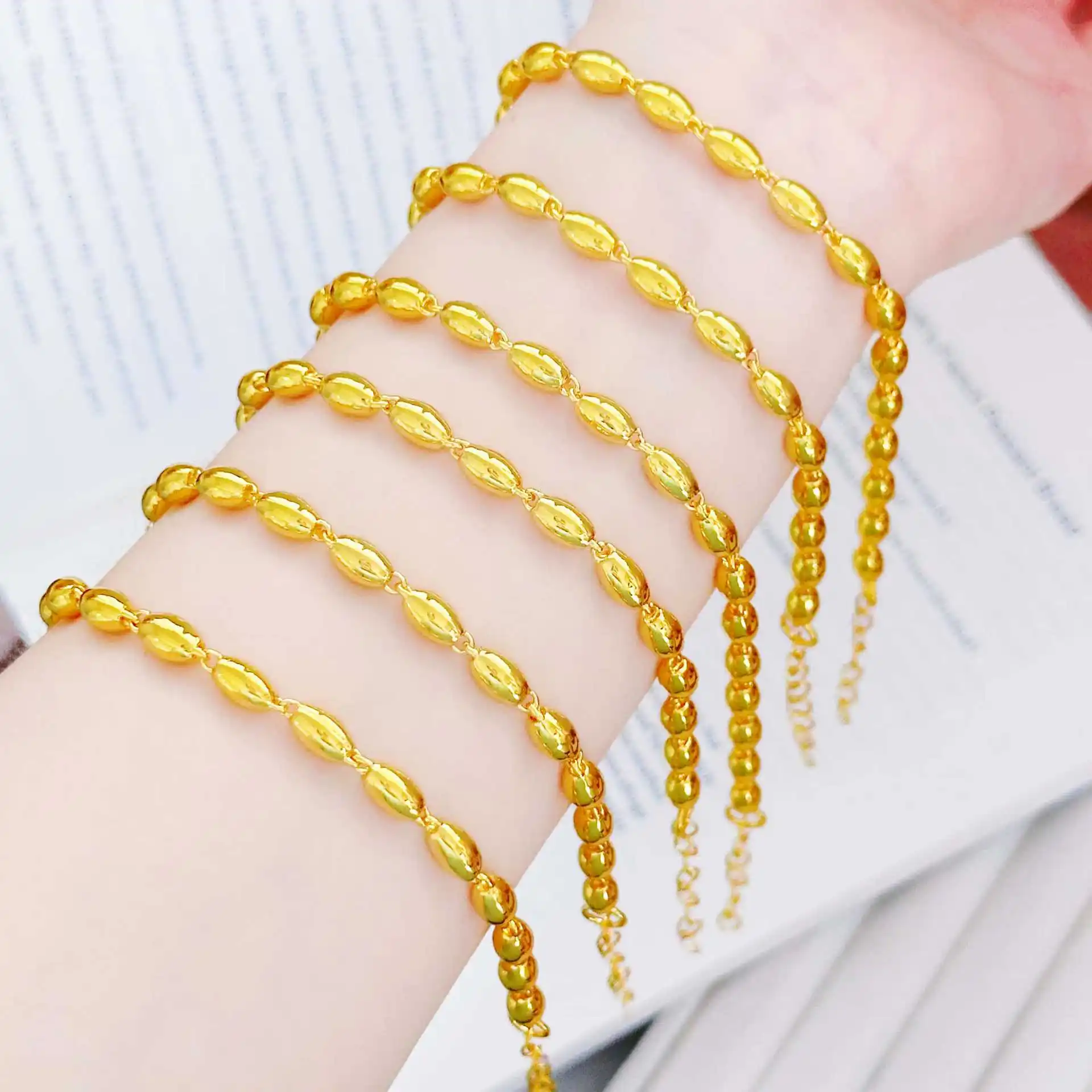Workplace Graceful Smooth Olive Bead Bracelet For Women 24K Gold AU999, Dignified Office Women Accessory