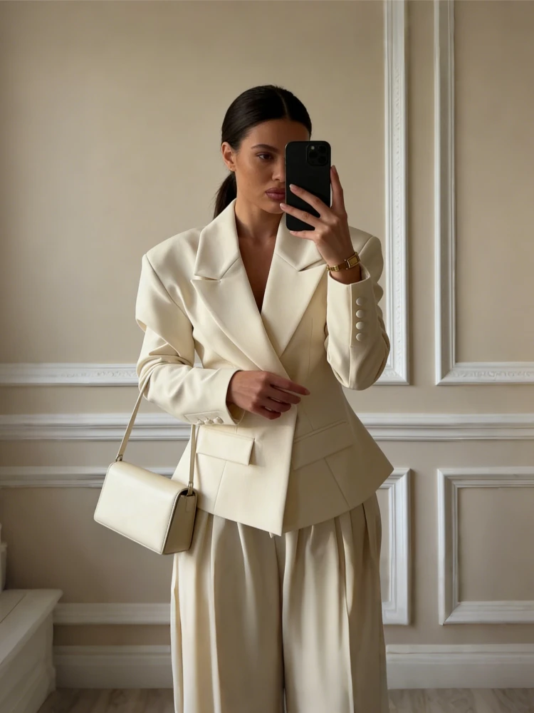 Tsiisd Commuting Fashion Lace-Up Suit Jacket Female V-Neck Patchwork Tapered Waist Long Sleeve Coat For Women Bandage Suit 2026