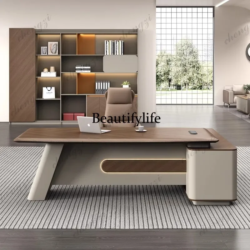 E153 Boss Manager Desk, Premium Business  Single Desk and Chair Combination, High-End CEO Computer Desk