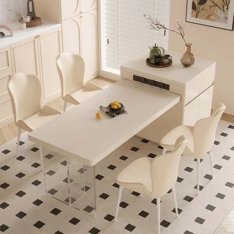 

Кварцевый кухонный остров в скандинавском кремовом стиле, выдвижной плавающий обеденный набор, компактная роскошная современная минималистичная мебель для дома FYDT ​ ​