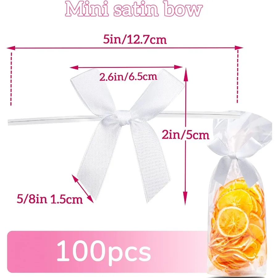 100 Pezzi 2.6 Fiocchi Bianchi Solidi Mini Nastro di Raso Twist Tie Archi per Decorazioni di Nozze Celebrazioni di Laurea Festa di Compleanno