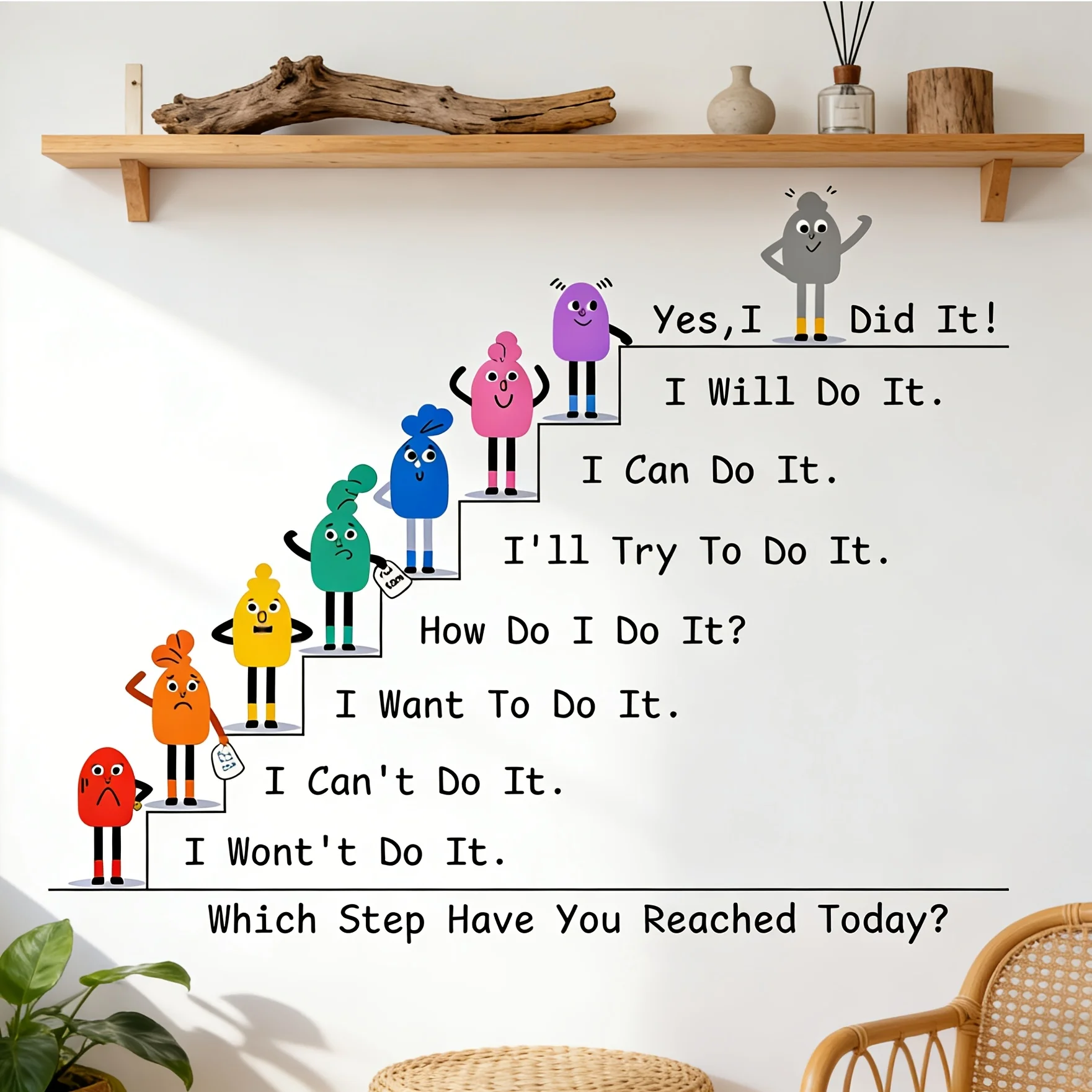 1pc Growth Ladder Inspirational Quote Themed Wall Decal, suitable for decorating classrooms, kids' rooms and study rooms