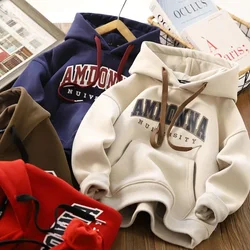 Boys Hoodies Kids Hooded Sweatshirt Loose Letter Print Teenager Fleece Thick Pullover 2024 Spring Fall Children's Casual Clothes