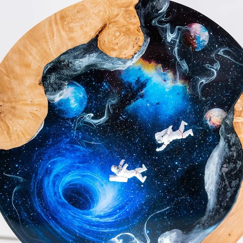 Tata Surya Jelajahi Organisme Lampu Meja Resin Lampu Dekorasi Seni Kreaktif Lampu Malam Tema Lubang Hitam Astronot Pengisi Daya USB