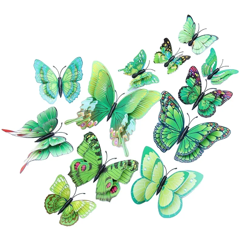 12Pc Mixed 3D Crystal Butterflies Wall Stickers Double Layer Creative Butterflies For Home Decor Kids Room Decor Art Wall Decals