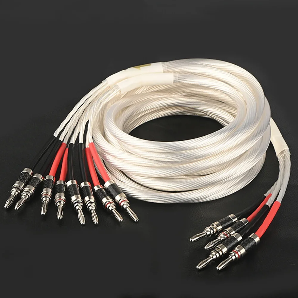 HiFi Audio Loudspeaker Cable Hi-end 5N OCC Silver Plated Banana Plug 2 to 2 or 4 Biwire Wire Speaker Cable